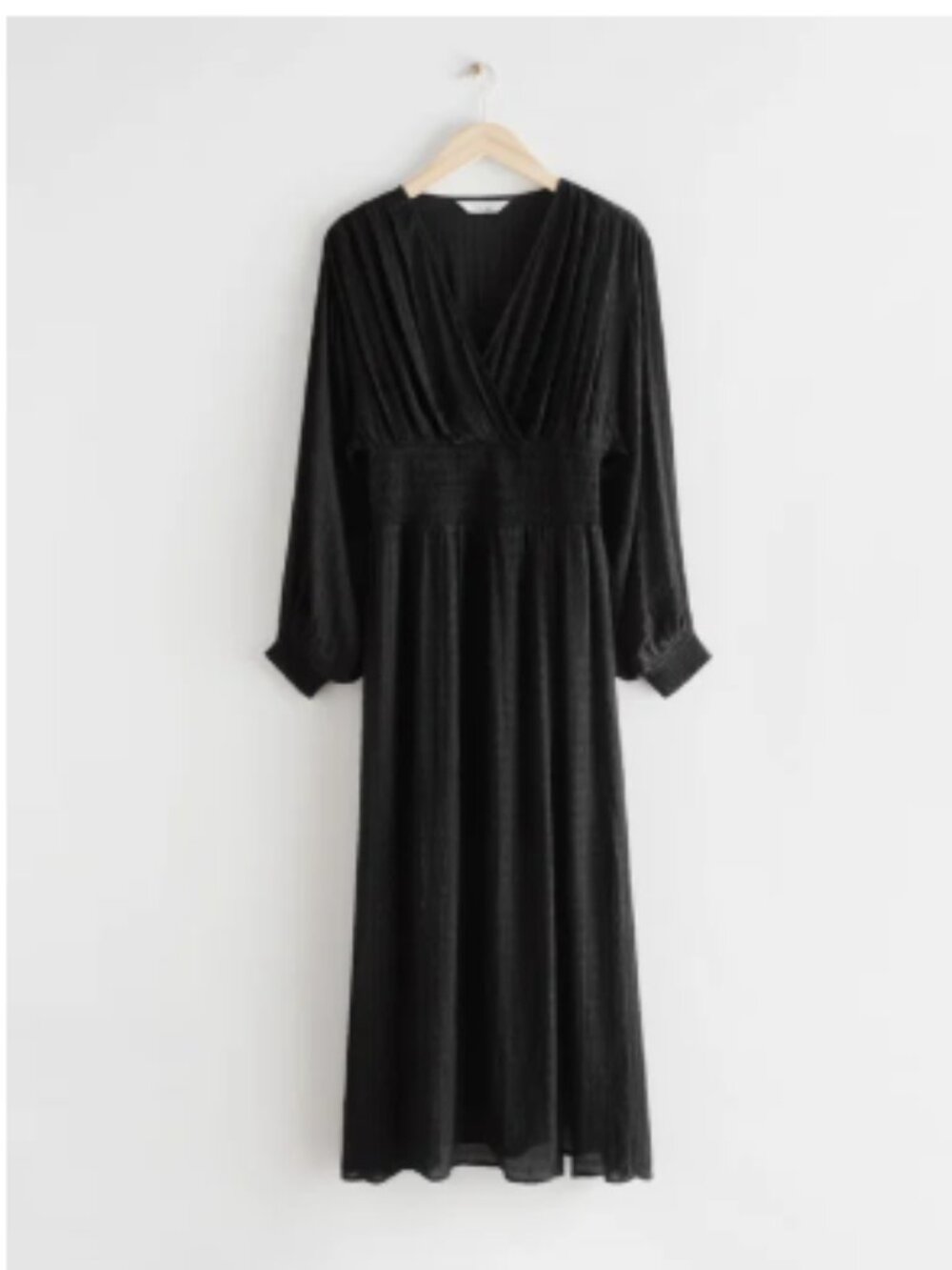 & Other Stories Black V-Neck Long Sleeve Maxi Dress Size 6 Smocked